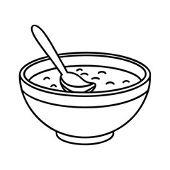 a bowl soup spoon inside coloring page vector art silhouette