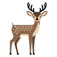 Stag Illustration with Antlers and Brown Spots in a Geometric Style on a Clean White Background