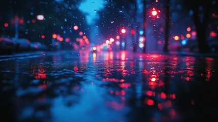 Obraz premium Rainy night city street reflections