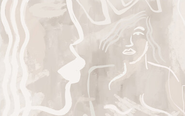 Abstract Line Art Portrait of a Woman with Minimalist Style and Flowing Lines, Elegant Female Face Outline Drawing
