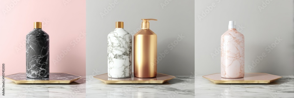 Aufkleber stylish product packaging design mockups displayed on a marble table with elegant colors and materia