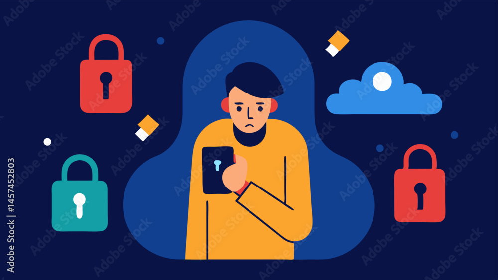 Poster data breach alarm a person looking alarmed as a large ‘data breach alert flashes on their phone with