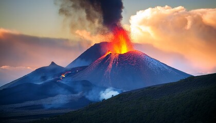 erupting volcano landscape illustration