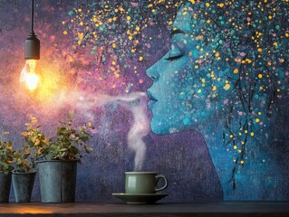 woman with coffee mug indoors cozy morning scene