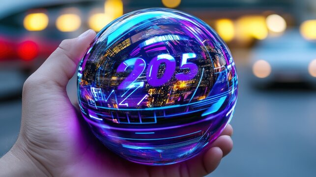 Futuristic cityscape in crystal ball 205