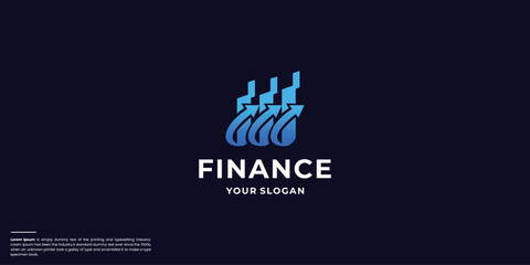 unique finance logo shape design with investment diagram arrow on dark background.