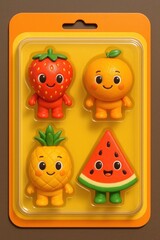 Cute fruit character toys packaging.