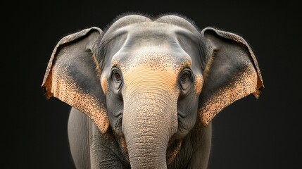 Closeup portrait of a majestic asian elephant with detailed skin texture gray wild ears eyes face © Honey