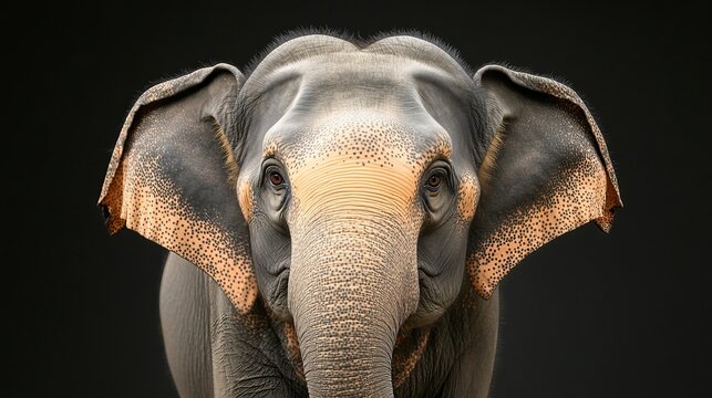 Closeup portrait of a majestic asian elephant with detailed skin texture gray wild ears eyes face