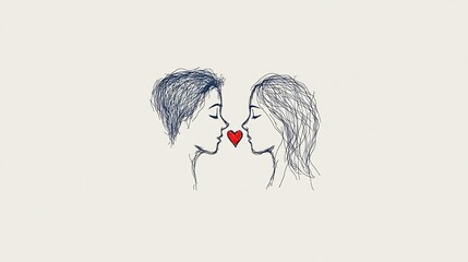 continuous line art of two faces with heart between