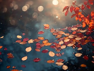 sunlight shining on autumn leaves with breeze movement