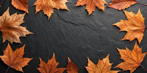 Autumn Leaves Circle Frame on Dark Background