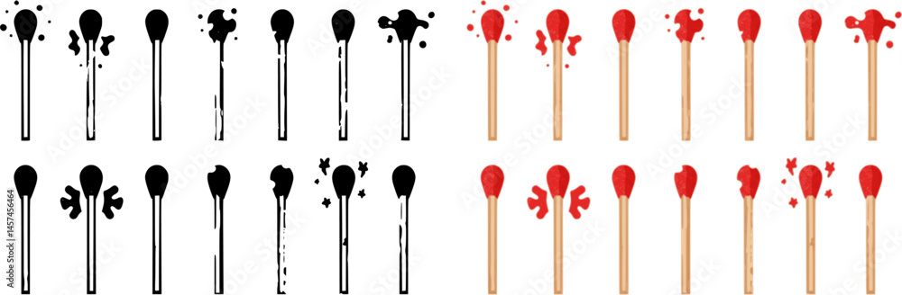 Poster set of matches with abstract red elements. collection design elements in modern grunge style.
