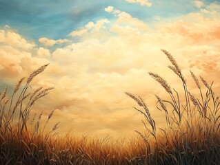 field of golden grass with soft gentle wave motion