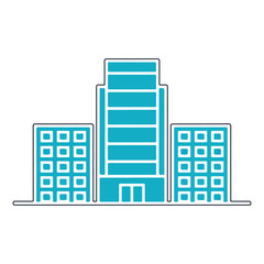 Fototapeta premium Vibrant Cityscape Illustration with Turquoise Buildings and Clean Lines on a White Background for Modern Designs