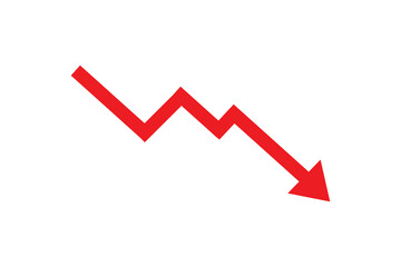 Red downward arrow symbolizing business decline, market loss, or financial downturn. Vector illustration depicting decrease, drop in stock, negative trend, or economic recession