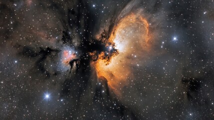 Fototapeta premium Nebula with orange glow in deep space