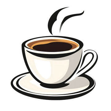 Flat Icon of Coffee Cup with Steam, Minimalist Black Outline, Clean Background