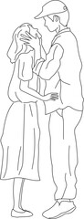 Sweet Hugging Pose in Romantic Line Art Style