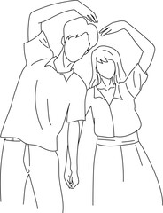 Loving Couple Hugging with Affection in Hand-Drawn Sketch