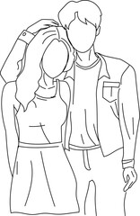 Man Hugging Woman on Shoulder — Relationship Line Drawing