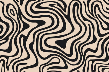 Abstract seamless zebra pattern features bold black waves and lines for a retro textile design