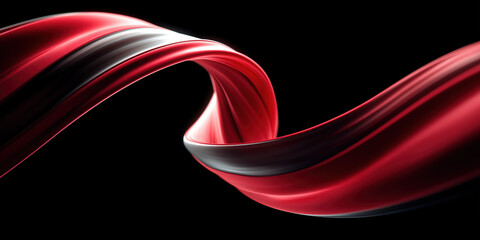 Glowing red ribbon spiral, metallic silver accents, dynamic flowing motion, abstract art, smooth curves
