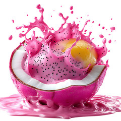 Vivid Exotic Burst II Pink Fruit with White Egg Isolated on Transparent Background