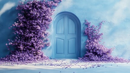 The photography background includes a vintage wall and an arch of delicate flowers, ideal for maternity and wedding backdrops