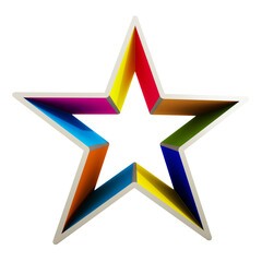 Multi colored star shape on transparent background.