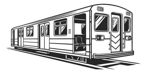 Subway Train Vector Illustration In Black And White For Graphic Design