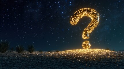 Fototapeta premium Glowing question mark under starry sky