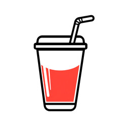 Obraz premium Simple Outline Icon of Soft Drink Cup with Straw, Flat Line Art, Clear Design