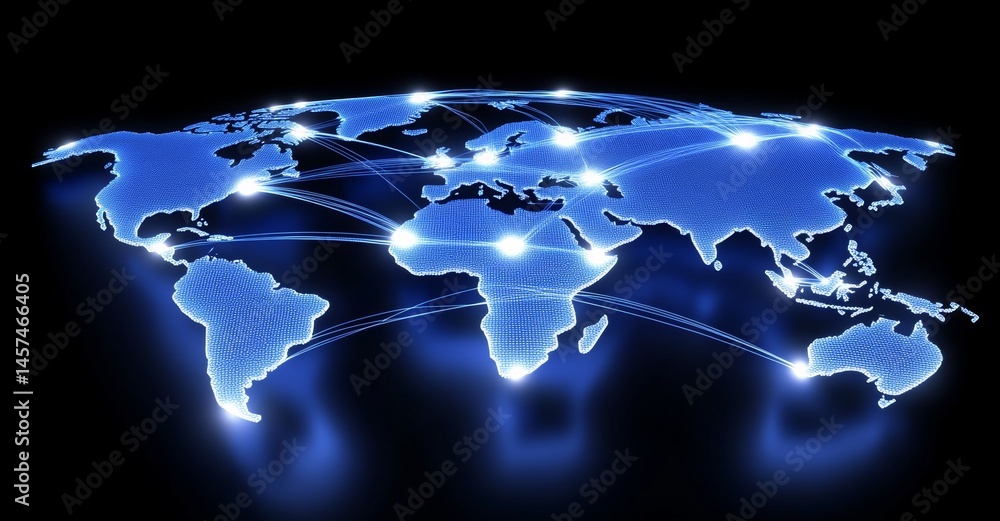 Poster a digital representation of the earth at night serves as a 3d background to demonstrate the connecti