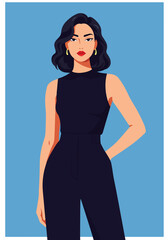 Adobe Illustrator Artwork vector flat illustration showcasing editorial fashion. A stylish woman exudes modern chic in a sophisticated outfit. Perfect for contemporary design projects