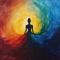Painting of a woman with cold and warm colors