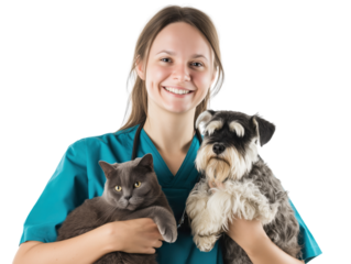 Free photo a veterinary with dog and cat