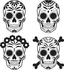 Obraz premium Day of the Dead mask silhouette set vector illustration isolated On Transparent Background