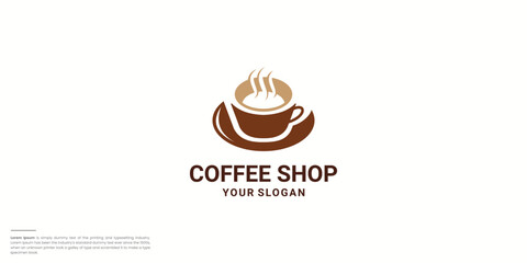 Coffee cup Logo design vector template Negative space style. Hot drinks Cafe Logotype concept icon.
