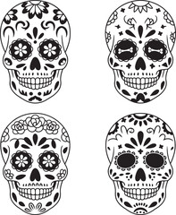 Obraz premium Day of the Dead mask silhouette set vector illustration isolated On Transparent Background