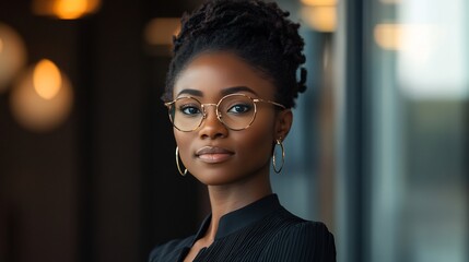 Obraz premium businesswoman office window modern confident portrait