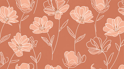 A seamless vector floral pattern with pink flowers and vintage leaf ornaments offers a decorative textile design