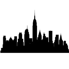 Naklejka premium The metropolitan cityscape at night is marked by a distinctive silhouette of skyscrapers and urban buildings, showcasing the city's modern architecture and design against a dark, black background