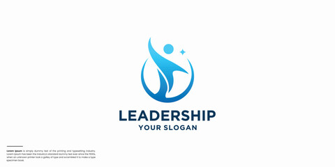 human leadership logo design with creative line reaching stars and gradient color brand.