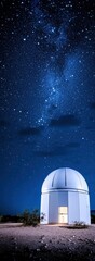 Observatory Stargazing Night: Dramatic Milky Way Over Telescope Dome in Desert Sky