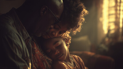 Family bonding moment of love and warmth shared in a cozy home