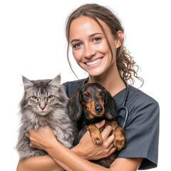 Free photo a veterinary with dog and cat