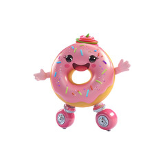 Fototapeta premium Happy Donut on Roller Skates - 3D Render of Cute Cartoon Dessert Character