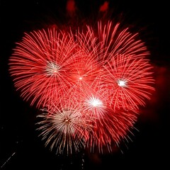 Red and white fireworks in the night sky, Canada day celebration