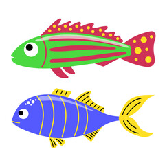 Set of exotic tropical fish